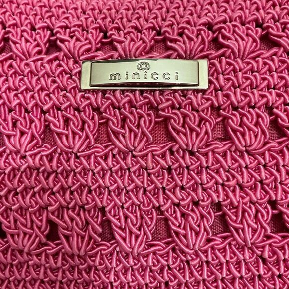 Minicci Crocheted Knit Macrame Pink Crossbody Bag Shoulder Bag Purse Handbag - Picture 5 of 11